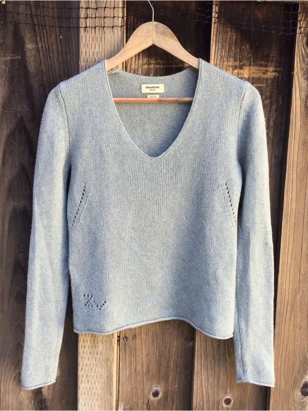 Zadig & Voltaire Deluxe Cashmere Blend V Neck Sweater Blue Womens Xs Designer